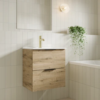 Tvättställsskåp <strong>Opus</strong>  Ek Trä Matt 50x36 cm med Handfat Vit Blank