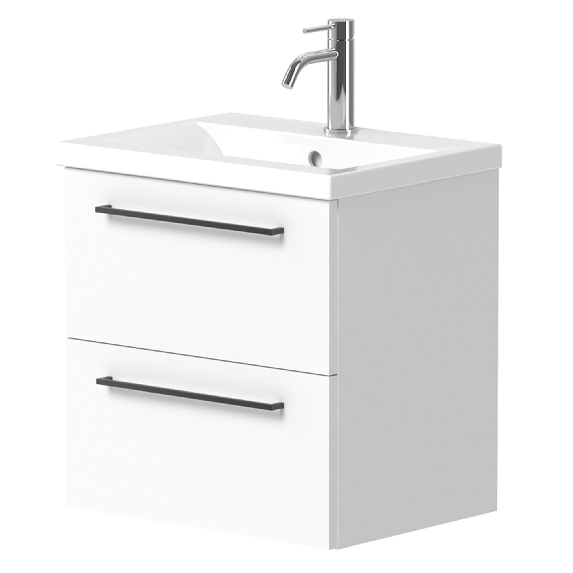 Tvättställsskåp Brook Vit Blank 50x38 cm med Handfat Vit & Handtagen Svart