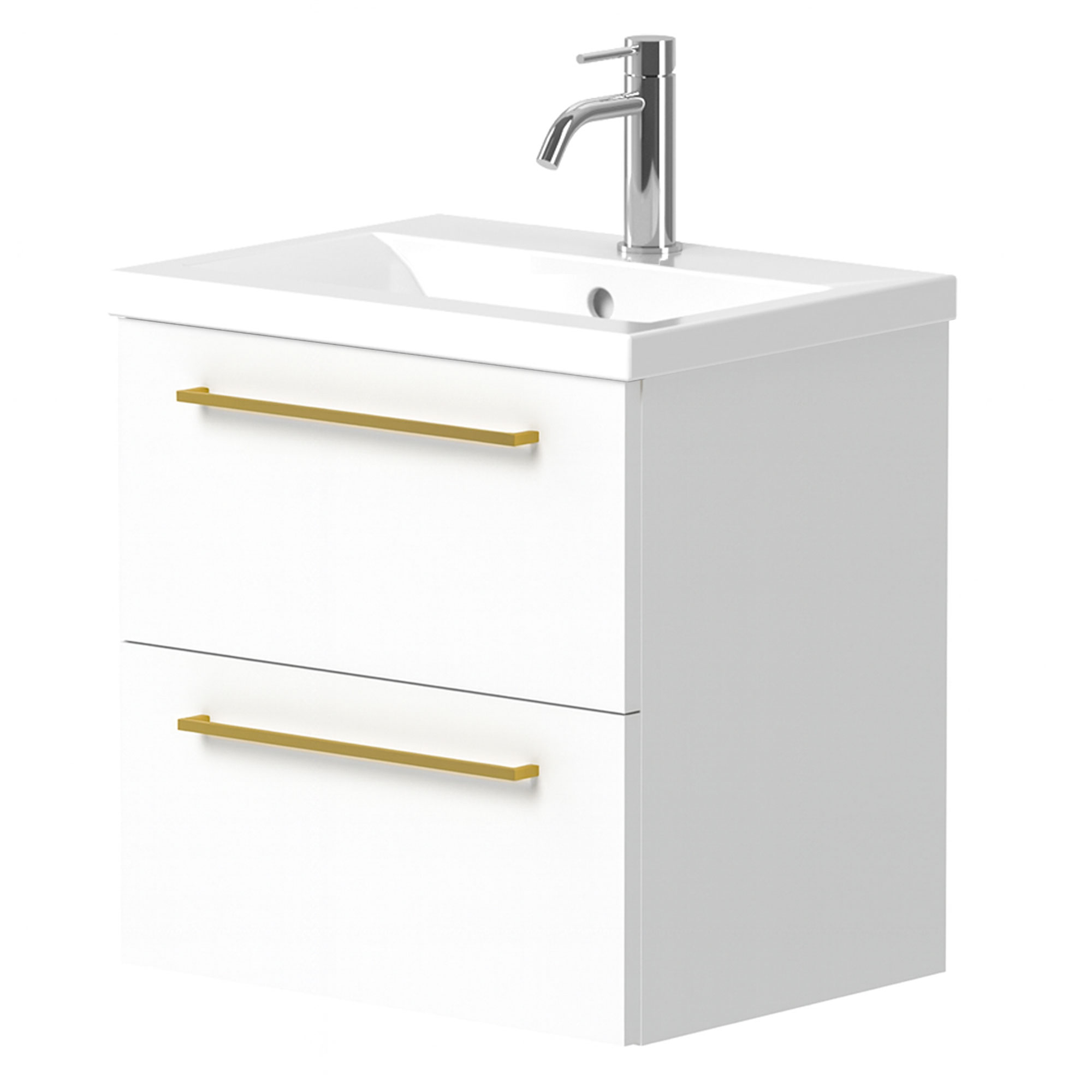 Tvättställsskåp Brook Vit Blank 50x38 cm med Handfat Vit & Handtagen Guld