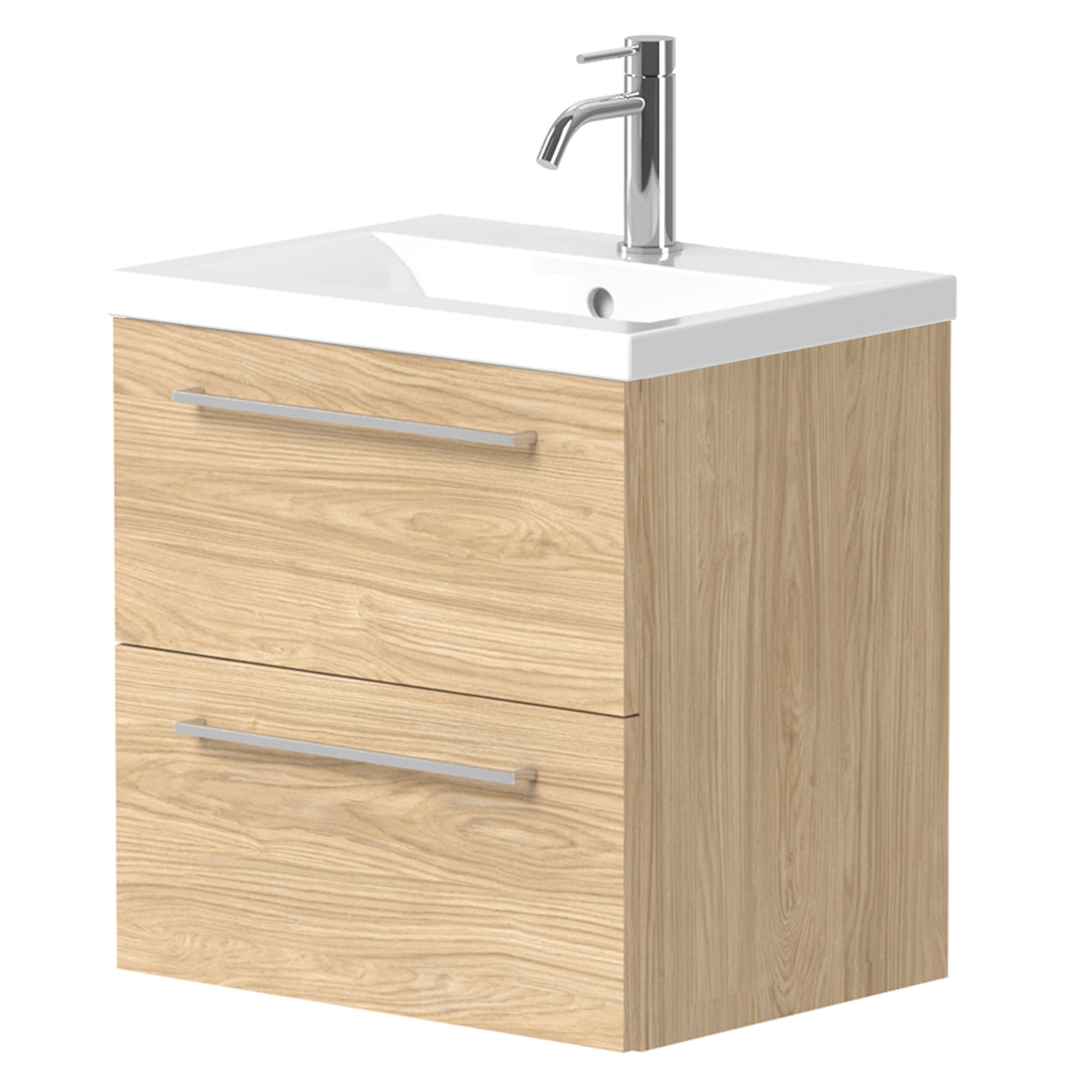 Tvättställsskåp Brook Trä Ljus Matt 50x38 cm med Handfat Vit & Handtagen Krom