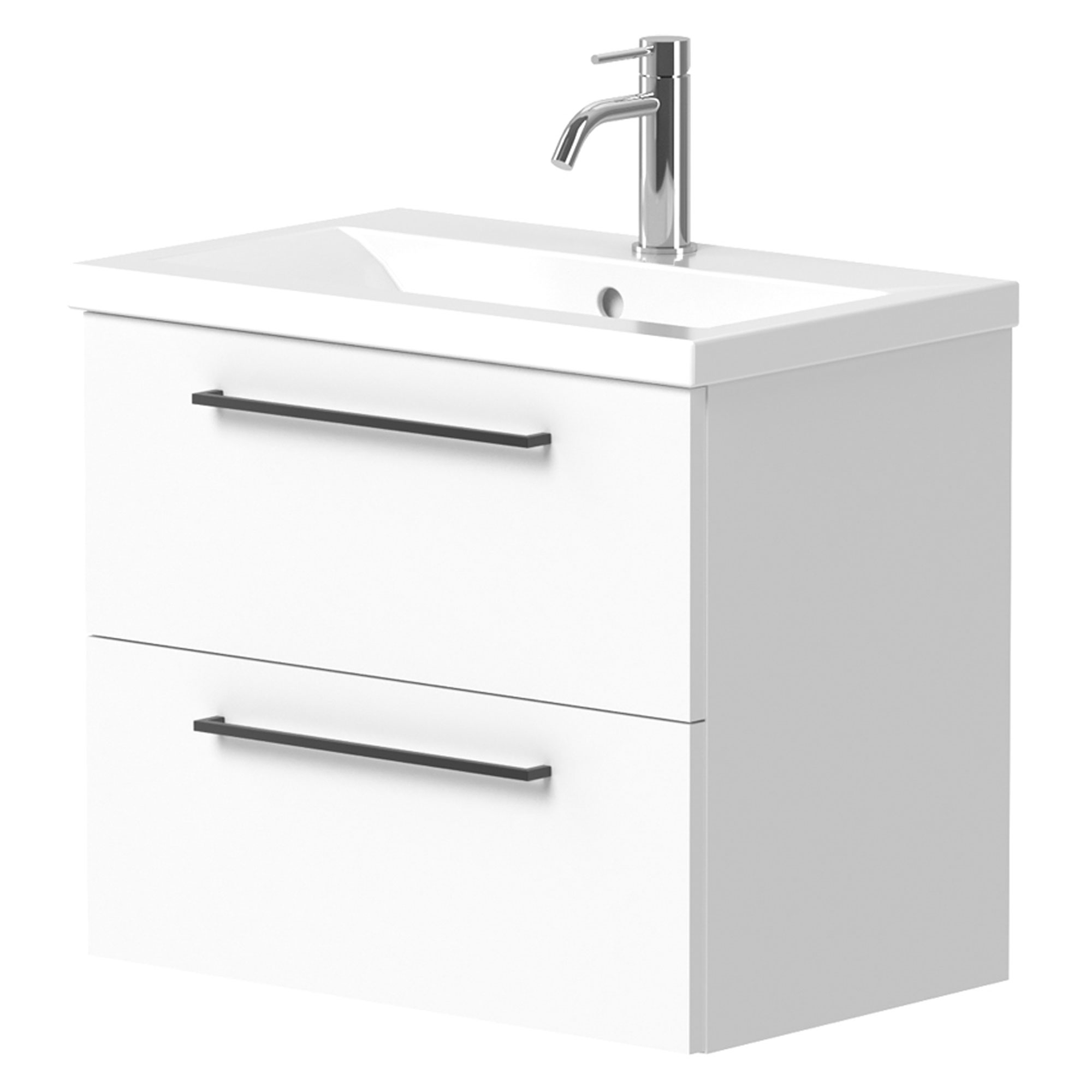 Tvättställsskåp Brook Vit Blank 60x38 cm med Handfat Vit & Handtagen Svart