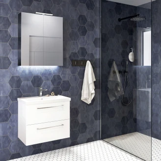 Tvättställsskåp <strong>Brook</strong>  Vit Blank 60x38 cm med Handfat Vit & Handtagen Krom