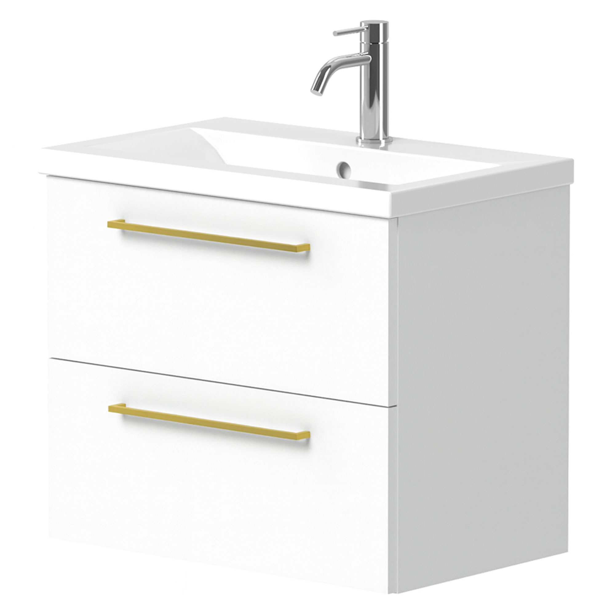 Tvättställsskåp Brook Vit Blank 60x38 cm med Handfat Vit & Handtagen Guld