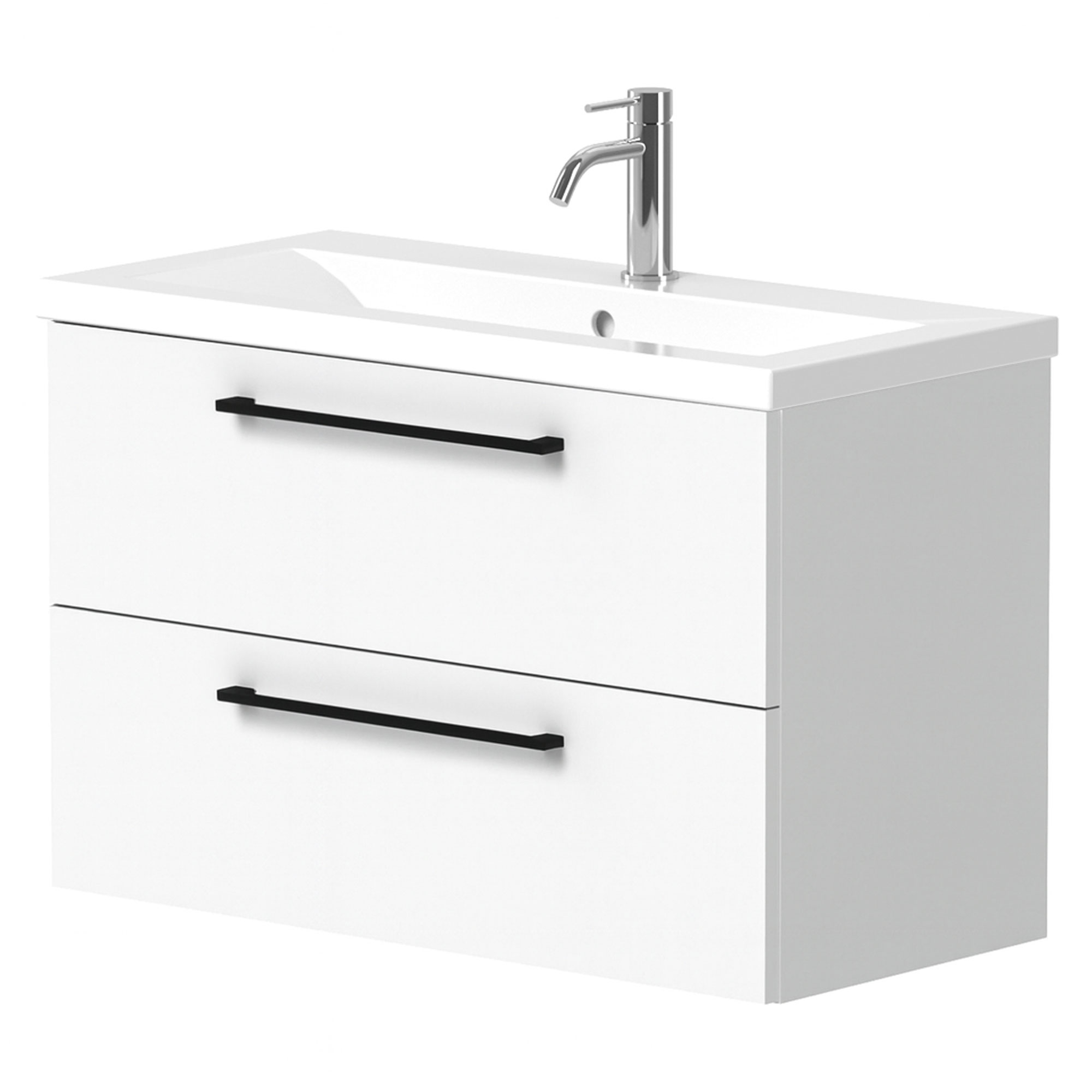 Tvättställsskåp Brook Vit Blank 80x38 cm med Handfat Vit & Handtagen Svart