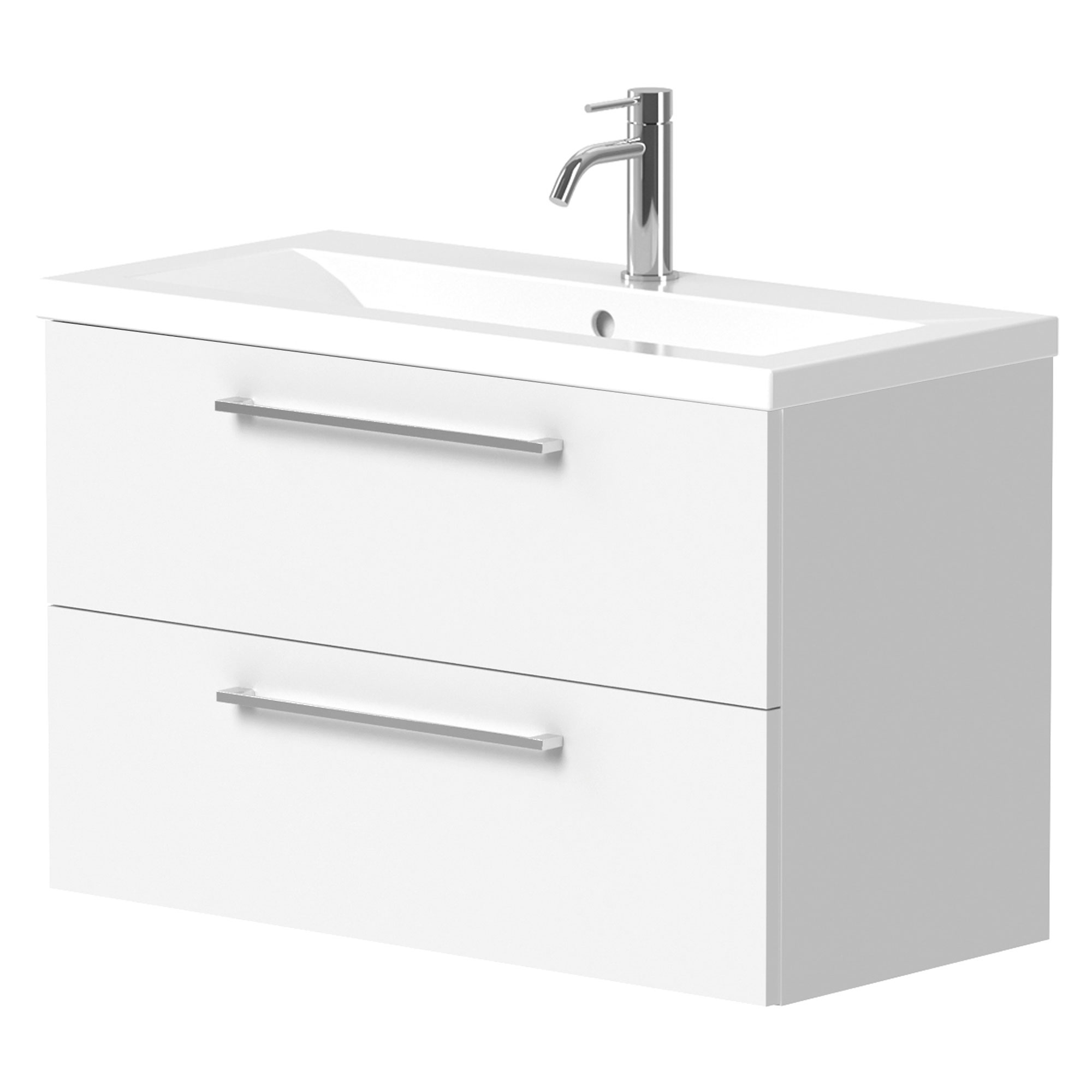 Tvättställsskåp Brook Vit Blank 80x38 cm med Handfat Vit & Handtagen Krom