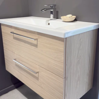 Tvättställsskåp <strong>Brook</strong>  Trä Ljus Matt 80x38 cm med Handfat Vit & Handtagen Krom