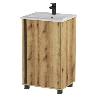 Tvättställsskåp <strong>Modo</strong>  Trä Matt 50 cm med Handfat Vit Blank Höger