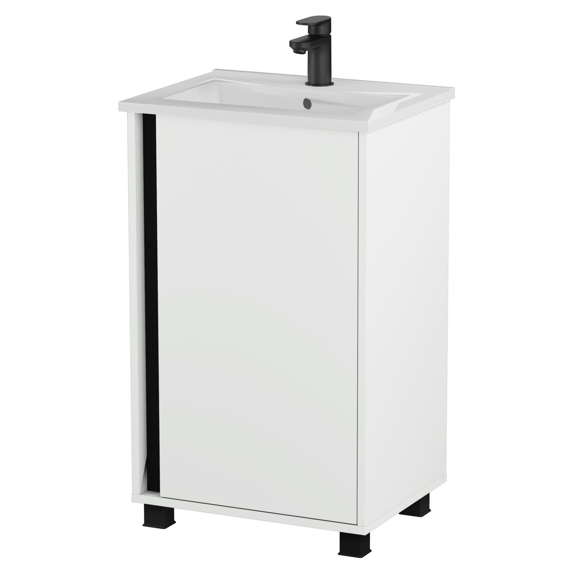 Tvättställsskåp Modo Vit Matt 50 cm med Handfat Vit Blank Höger