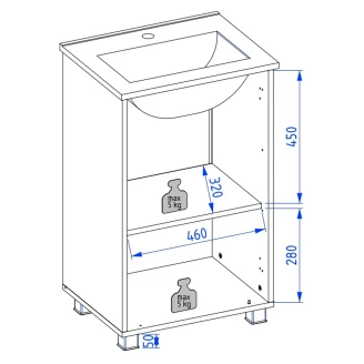 Tvättställsskåp Modo Vit Matt 50 cm med Handfat Vit Blank Höger
