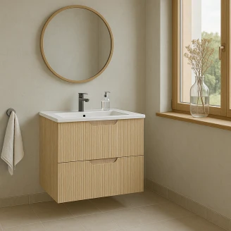 Tvättställsskåp <strong>Asta</strong>  Trä Ljus Matt 60 cm med Handfat Vit Blank