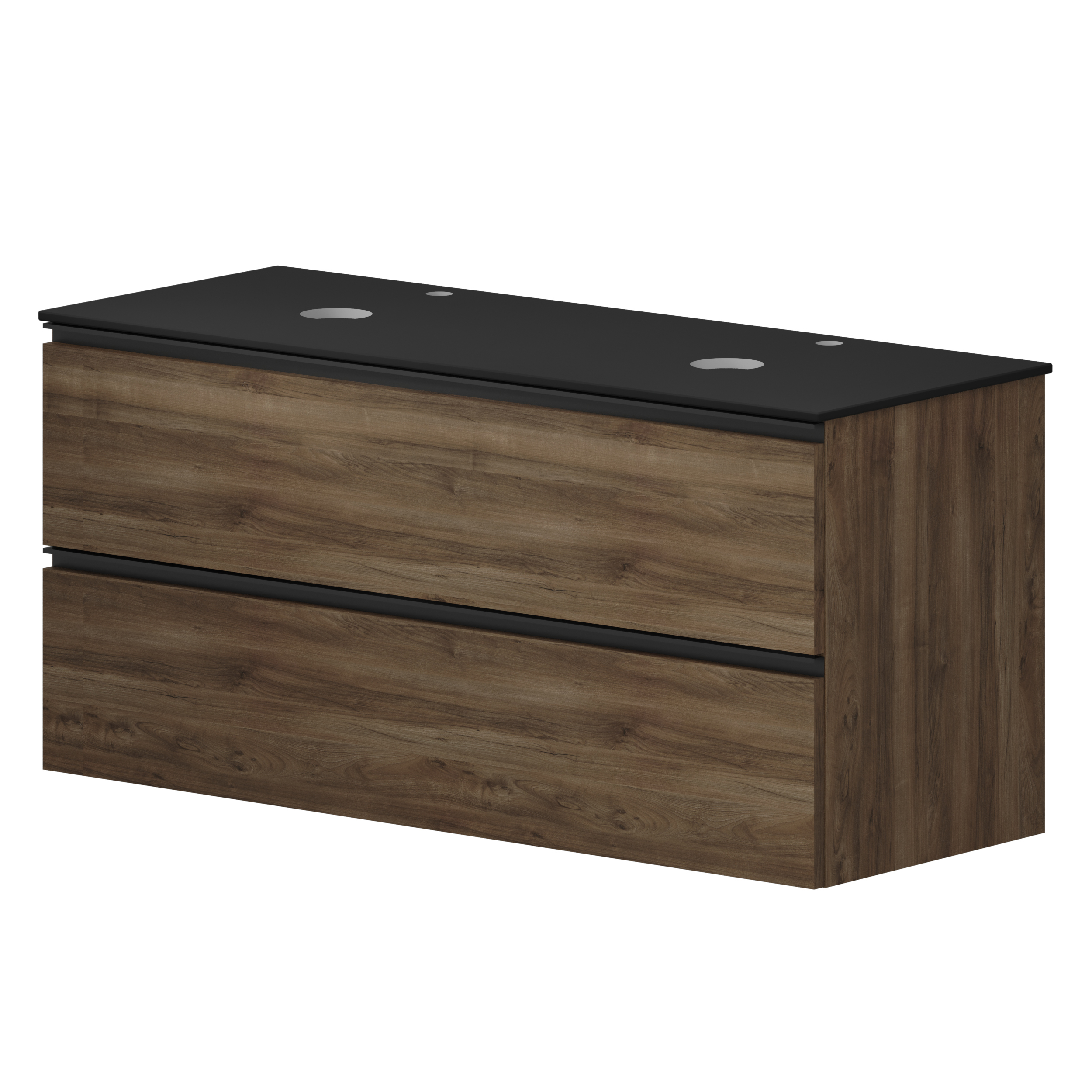 Dubbelt Tvättställsskåp Walnut Luna Trä 120 cm med Cosentino Bänkskiva Dekton Svart Matt