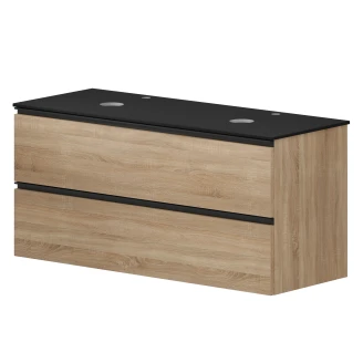 Dubbelt Tvättställsskåp Ek Luna Trä 120 cm med Cosentino Bänkskiva Dekton Svart Matt