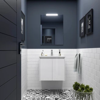 Tvättställsskåp <strong>Flint</strong>  Vit Blank 60 cm med Handfat Vit Blank