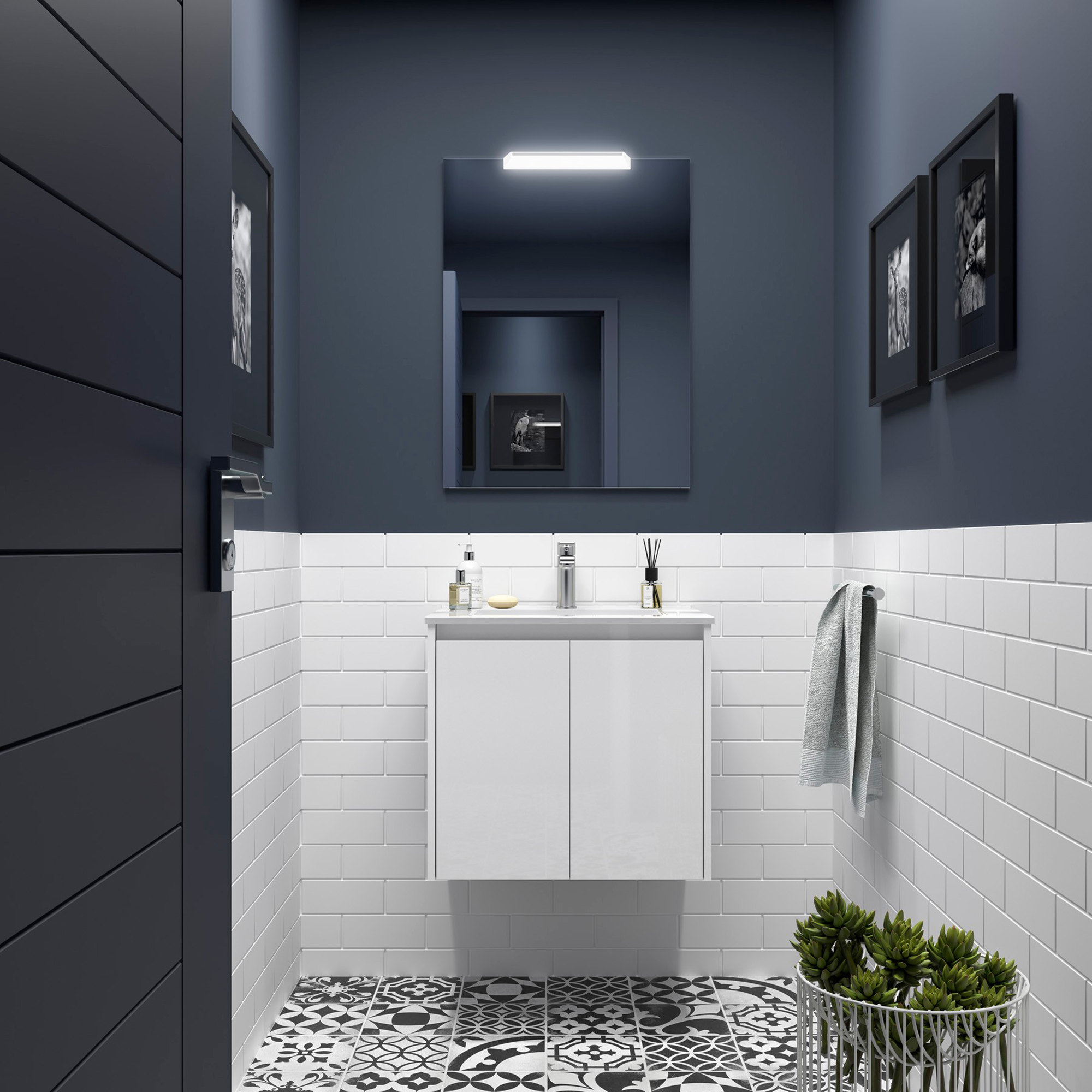 Tvättställsskåp Flint Vit Blank 70 cm med Handfat Vit Blank