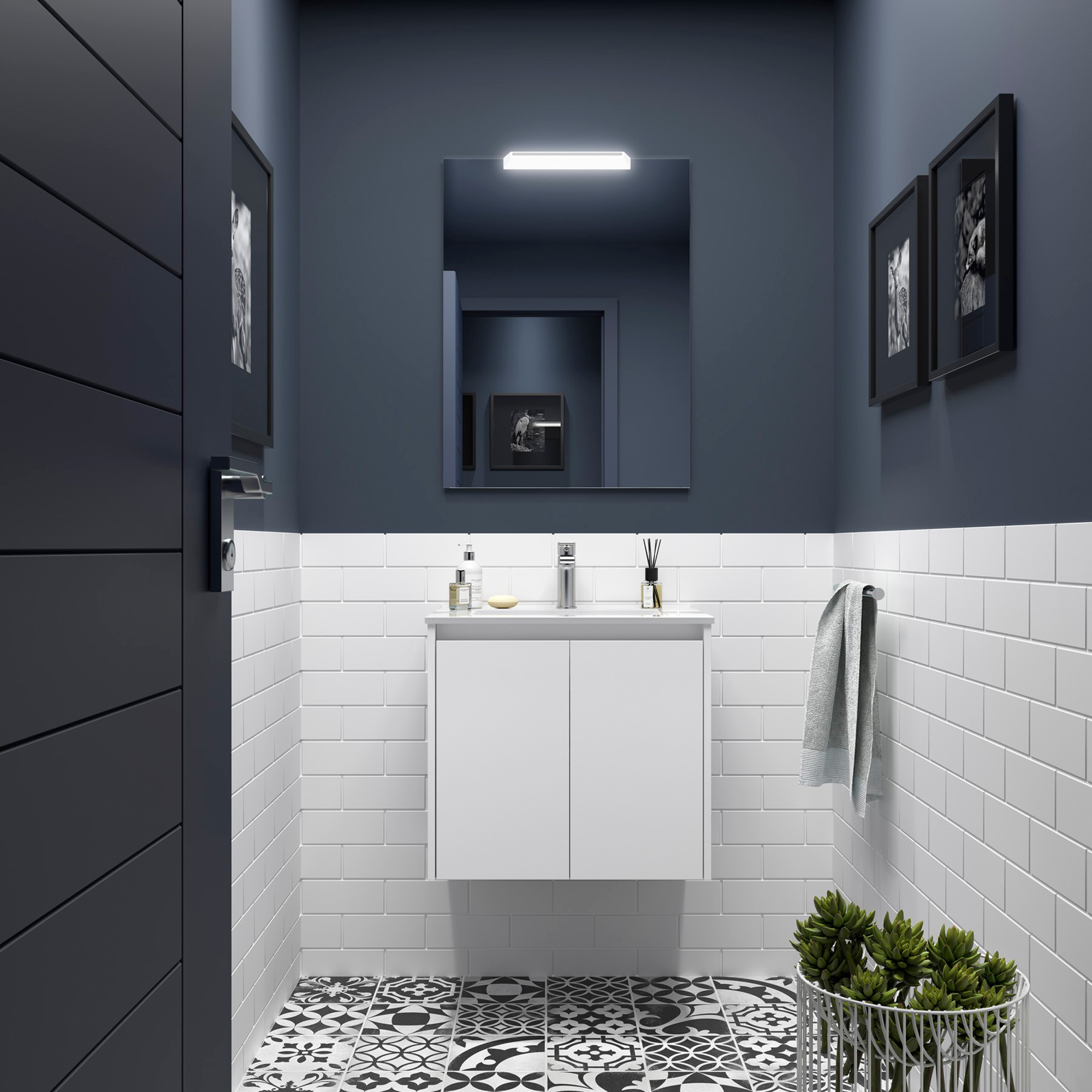 Tvättställsskåp Flint Vit Matt 70 cm med Handfat Vit Blank