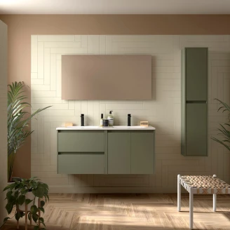 Tvättställsskåp <strong>Flint</strong>  Skogsgrön Matt 120 cm, 2 Lådor & 2 Dörrar med Dubbel Handfat Vit Blank