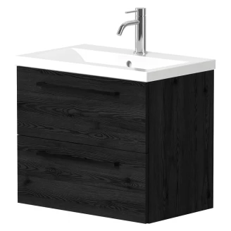 Tvättställsskåp <strong>Brook</strong>  Svart Ek Matt 60x38 cm med Handfat Vit & Handtagen Svart