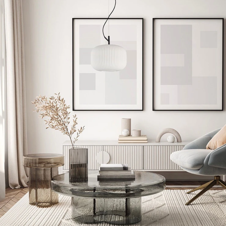 Hängande Lampa Rovana L Svart, Vit Matt