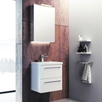 Tvättställsskåp <strong>Brook</strong>  Vit Blank 50x38 cm med Handfat Vit & Handtagen Krom