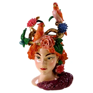 Werner Voss Vas Woman's Head w. Parrots Flerfärgad
