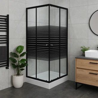 Duschhörn med Duschkar <strong>Azure</strong>  90x90 cm Kvadratisk Svart Matt