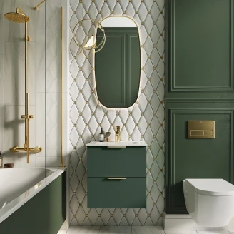 Tvättställsskåp <strong>Opus</strong>  Grön Matt 50x36 cm med Handfat Vit Blank