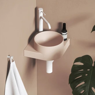 Ravak Tvättställ Alabaster Rosa <strong>Yard</strong>  28 cm med Bottenventil och Svart Konsol