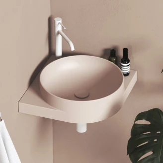 Ravak Tvättställ Alabaster Rosa <strong>Yard</strong>  45 cm med Bottenventil och Rostfritt Stål Konsol