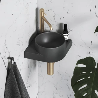 Ravak Tvättställ Antracit <strong>Yard</strong>  28 cm med Bottenventil och Rostfritt Stål Konsol