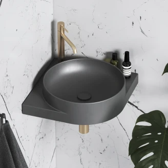 Ravak Tvättställ Antracit <strong>Yard</strong>  45 cm med Bottenventil och Svart Konsol