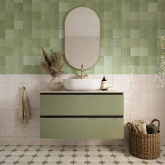 Tvättställsskåp Luna Oliv 100 cm med Cosentino Bänkskiva Silestone Ljusbeige Polerad