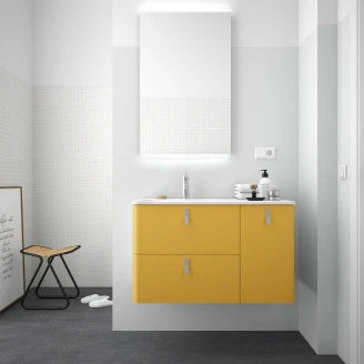 Tvättställsskåp <strong>Avrel</strong>  Höger Gul Matt 90 cm med Handfat Vit Matt & Handtagen Krom