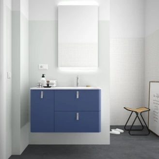 Tvättställsskåp <strong>Avrel</strong>  Vänster Havsblå Matt 90 cm med Handfat Vit Matt & Handtagen Krom