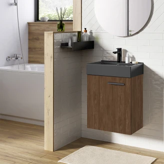 Tvättställsskåp <strong>Petit</strong>  Valnöt Matt 45 cm med Handfat Antracit Matt