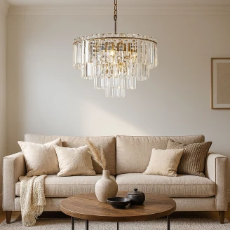 Hängande Lampa <strong>Brenza</strong>  L Transparent Kristall, Antikbrons Blank Ø 48 cm