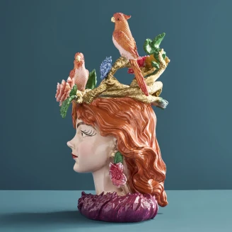 Werner Voss Vas Woman's Head w. Parrots Flerfärgad
