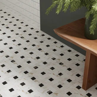 Marmor Mosaik Klinker <strong>Canterbury</strong>  Krämvit-Nattsvart Moduler Matt 30x30 cm