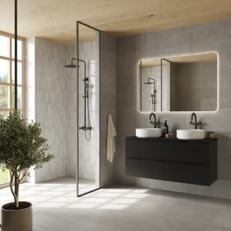 Dubbelt Tvättställsskåp Luna Svart Matt 120 cm med Bänkskiva Svart Matt