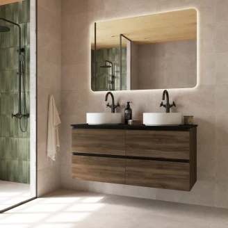 Dubbelt Tvättställsskåp Walnut Luna Trä Matt 120 cm med Bänkskiva Svart Matt