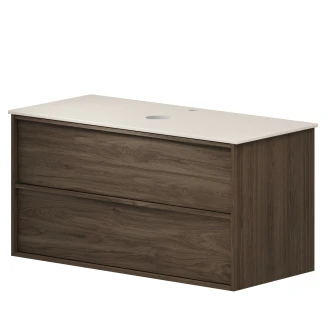 Tvättställsskåp Ekskär Valnöt 100 cm med Cosentino Bänkskiva Silestone Ljusbeige Polerad