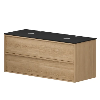 Tvättställsskåp Ekskär Ek 120 cm med Cosentino Dubbelt Bänkskiva Dekton Svart Matt