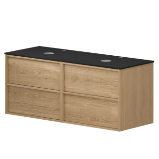 Dubbelt Tvättställsskåp Ekskär Ek 120 cm med Cosentino Bänkskiva Dekton Svart Matt