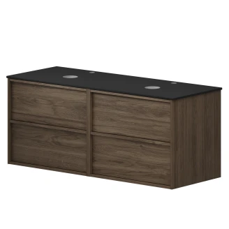 Dubbelt Tvättställsskåp Ekskär Valnöt 120 cm med Cosentino Bänkskiva Dekton Svart Matt