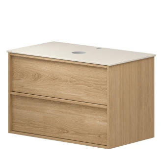 Tvättställsskåp Ekskär Ek 80 cm med Cosentino Bänkskiva Silestone Ljusbeige Polerad