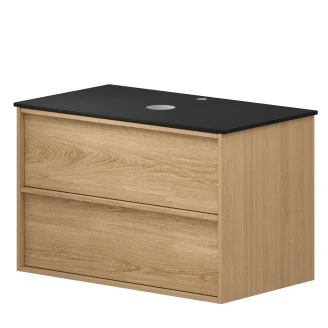 Tvättställsskåp Ekskär Ek 80 cm med Cosentino Bänkskiva Dekton Svart Matt