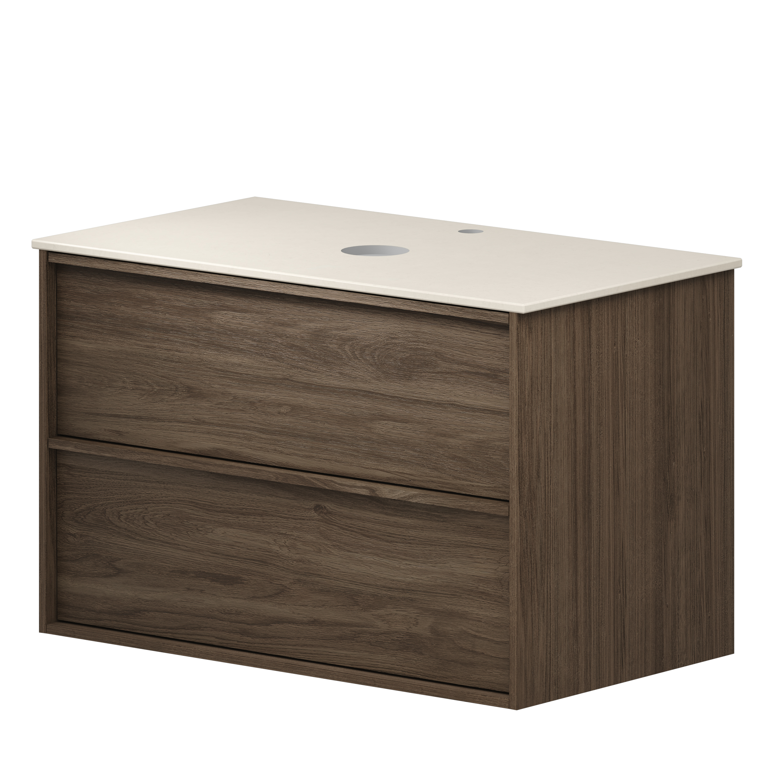 Tvättställsskåp Ekskär Valnöt 80 cm med Cosentino Bänkskiva Silestone Ljusbeige Polerad