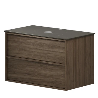 Tvättställsskåp Ekskär Valnöt 80 cm med Cosentino Bänkskiva Silestone Brun Polerad