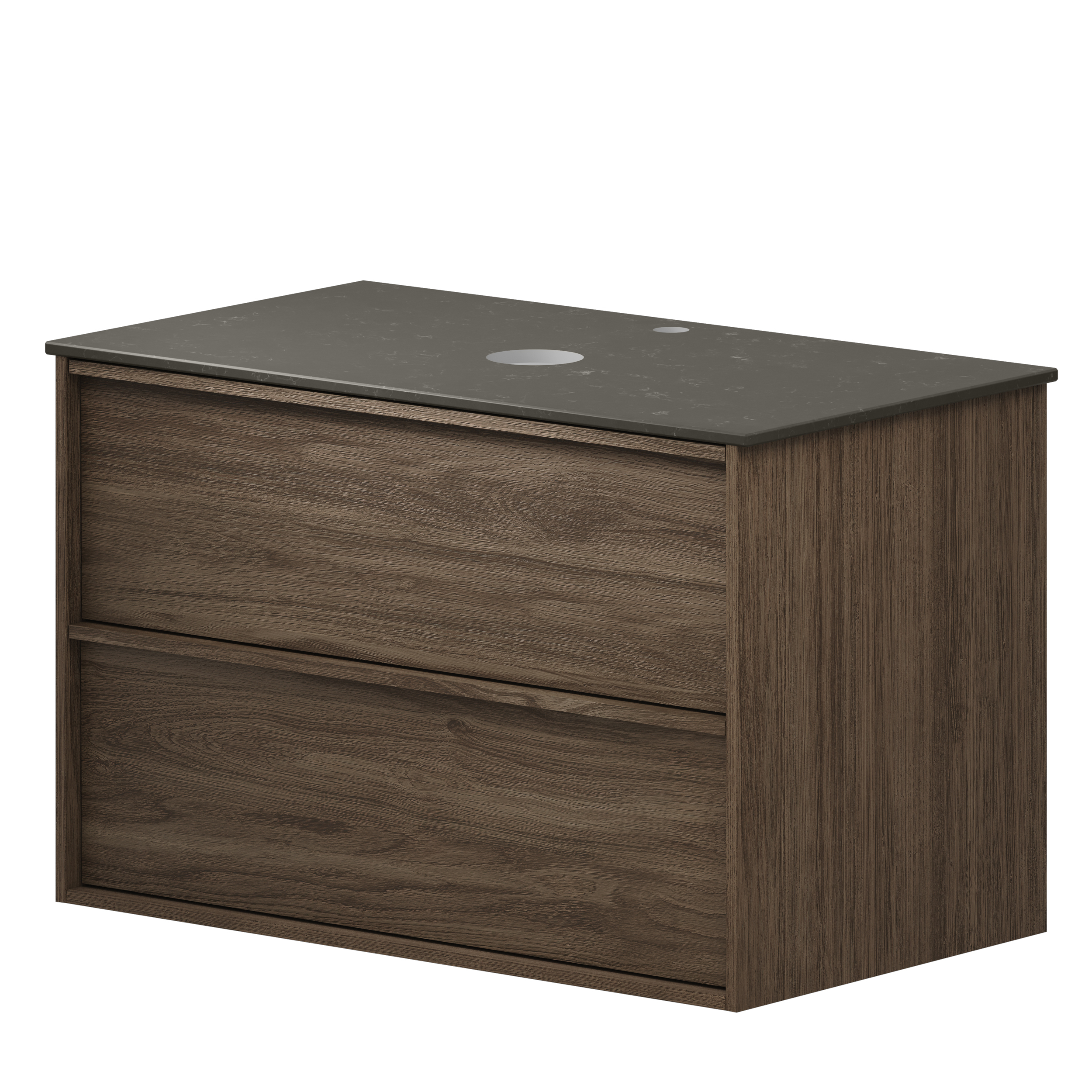 Tvättställsskåp Ekskär Valnöt 80 cm med Cosentino Bänkskiva Silestone Brun Polerad