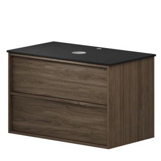 Tvättställsskåp Ekskär Valnöt 80 cm med Cosentino Bänkskiva Dekton Svart Matt