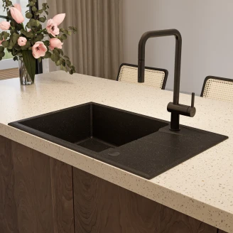 Granit Diskbänk <strong>Eridan</strong> Metallic Grafit Matt 78x50 cm med Vattenlås